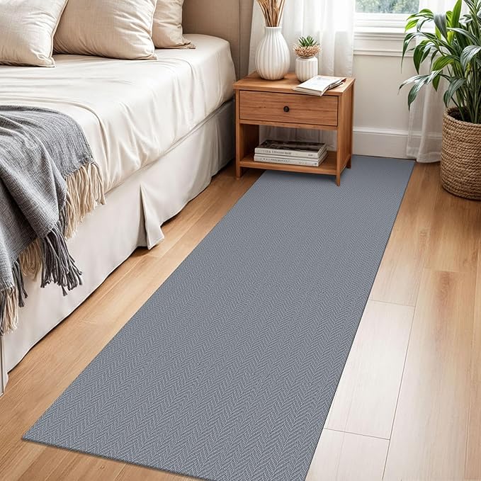 Braided Runner Rug 2x6 Ft Washable Runners for Hallways Kitchen Runner Rug with Rubber Backing Cotton Entryway Runner Indoor, Woven Floor Carpet for Hall Kitchen Bedroom, Light Gray