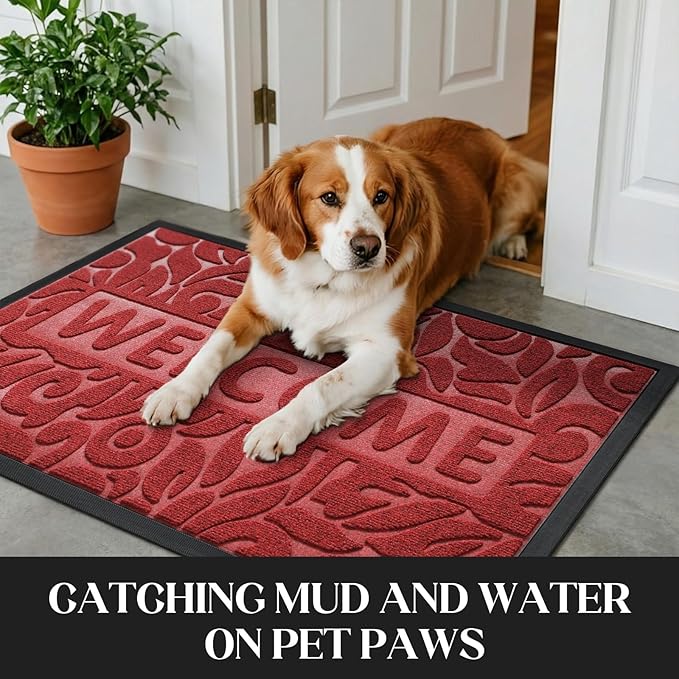 Yimobra Large Welcome Mat 47x24, Waterproof Non-Slip Outdoor Mats for Front Door Outside Entrance, Low-Profile Entryway Mat Indoor for Garage Patio, Wine Red