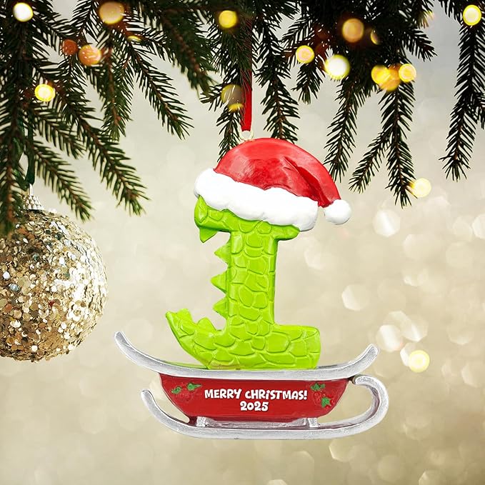 26 Letter Ornaments for Christmas Tree Decoration,Personalized Letters Ornaments, Initial Christmas Ornament, Hanging DIY Letter Xtmas Dinosaur Ornament, Gifts for Family Friends (I)