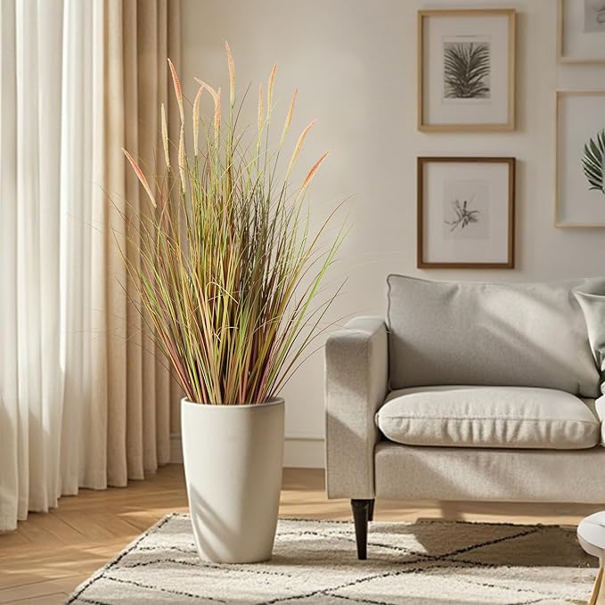 KOL 3ft 2-Pack Artificial Cattail Reed Grass, 35in Artificial Indoor Outdoor Fake Onion Grass, Home Office Wedding Decorative Artificial Plants in Pot Faux Floor Plant Greenery, Pink
