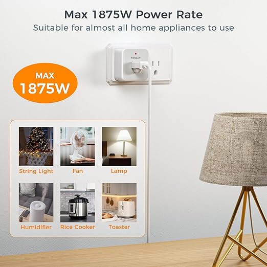 Remote Control Outlet, TESSAN Wireless Light Switch, On Off Switch Plug for Lights, Lamps, Fans, Household Appliances, 100ft RF Range, 15A/1875W(1 Remote + 1 Outlet)
