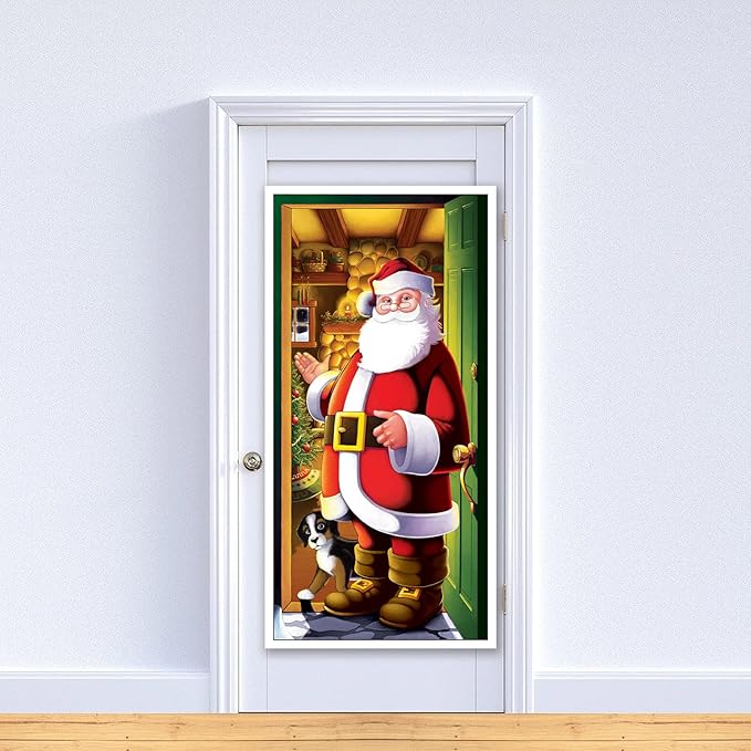 Beistle Santa Claus Door Covers, 5’ x 30”, 2 Pieces – Plastic for Indoor & Outdoor Use, St Nick Print – Easily Display – Christmas Party Decorations & Holiday Decor