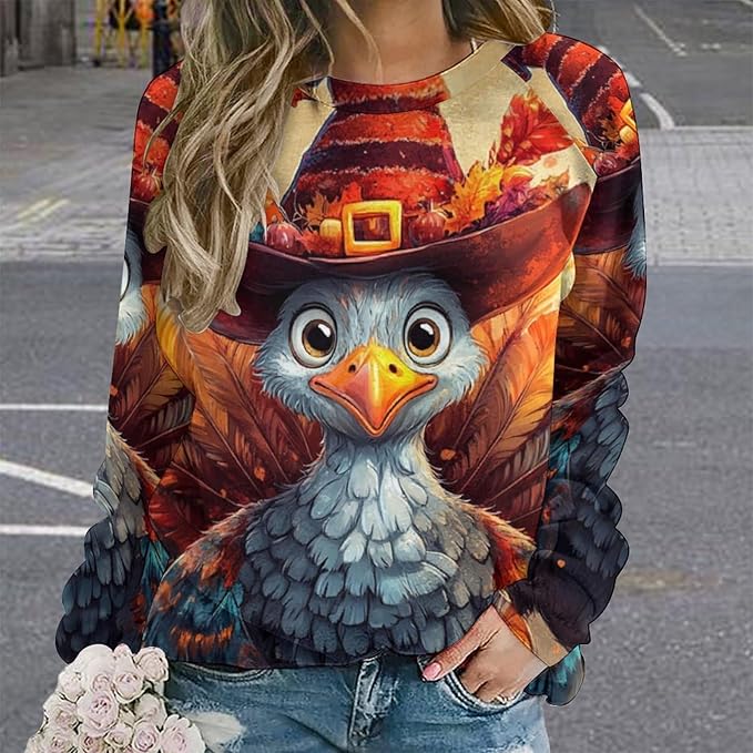 Womens Thanksgiving Sweatshirt Oversized Crewneck Pullover Casual Graphic Long Sleeve Shirts