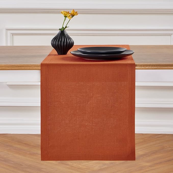 Solino Home Linen Table Runner 108 Inches Long - 100% Pure Linen Cinnamon Table Runner 14 x 108 Inch - Diana Medium Weight