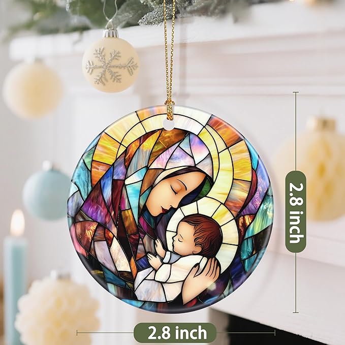 Religious Christmas Tree Decorations - Christmas Ornaments, Keepsake Ornaments, Holiday Decor & Christian/Religious Gifts, Holiday or Xmas Gifts - Baby Jesus and The Blessed Virgin Mary