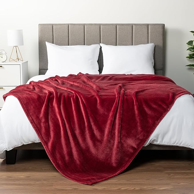PAVILIA Wine Burgundy Throw Blanket for Couch Twin Size, Dark Red Maroon Super Soft Fuzzy Flannel Throw for Sofa, Luxury Plush Microfiber Blanket Twin Bed, Home Decorative Velvet Gift Blanket, 60x80