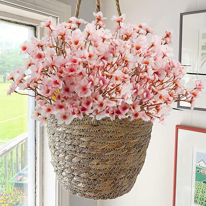 Uieke 8Pcs Artificial Cherry Blossom Flowers, Silk Cherry Blossom Branches, Fake Plum Blossom Flowers Arrangement for DIY Home Wedding Tree Party Decor Pink