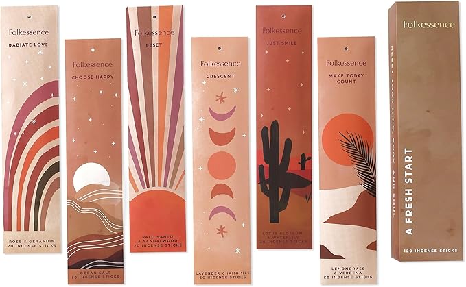 Folkulture Incense Sticks | Set of 6 (120 Stick) Non Toxic Palo Santo Insence-Sticks | 45 Mins Burn Time | Sandalwood Incenses, Lemongrass, Rose Geranium | Inscents-Sticks for Women