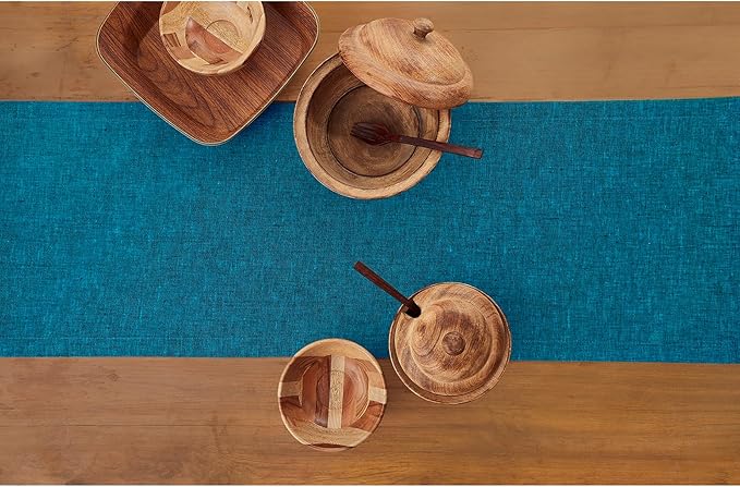 Solino Home Linen Table Runner 36 Inches - 100% Pure Linen Chambray Teal Table Runner 14 x 36 Inch Ideal for Dresser and Coffee Tables - Athena - Spring, Easter, St Patricks Day
