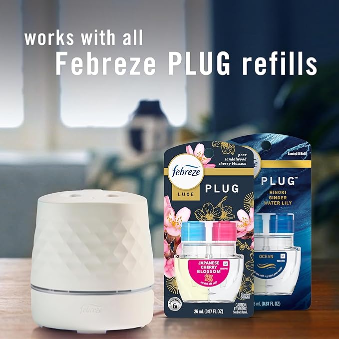Febreze Plug Scent Booster in White, Continuous Scent Device Oil Diffuser, Compatible with Febreze Air Freshener Plug in Refills, Giftable for Holidays