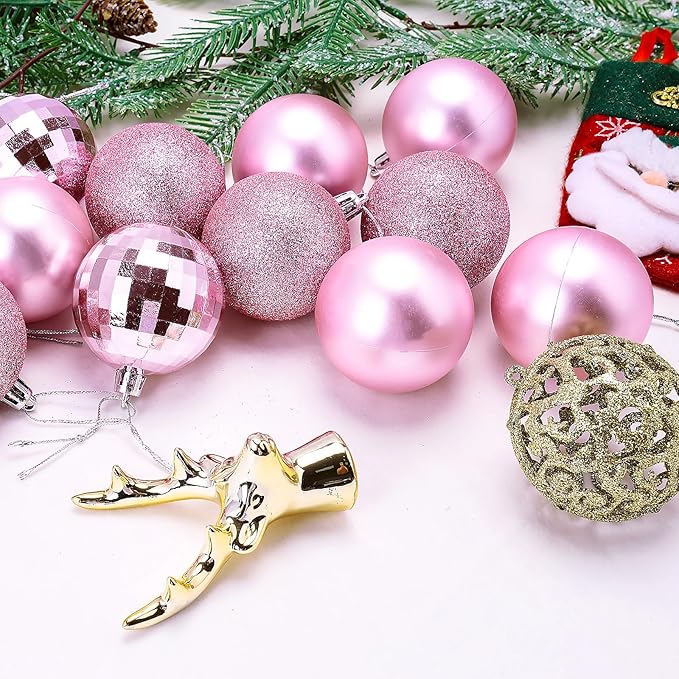 Aitsite 24ct Christmas Tree Ornaments Set 1.57 inches Mini Shatterproof Holiday Ornaments Balls for Christmas Decorations (Pink)