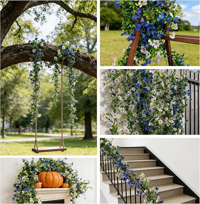 4 Pcs Faux Flowers Garland Plant, Artificial Vines Hanging Flowers Leaves Greenery Garland for Wedding Backdrop Arch Wall Decor, 6 Feet/pcs UV Resistant Indoor Outdoor