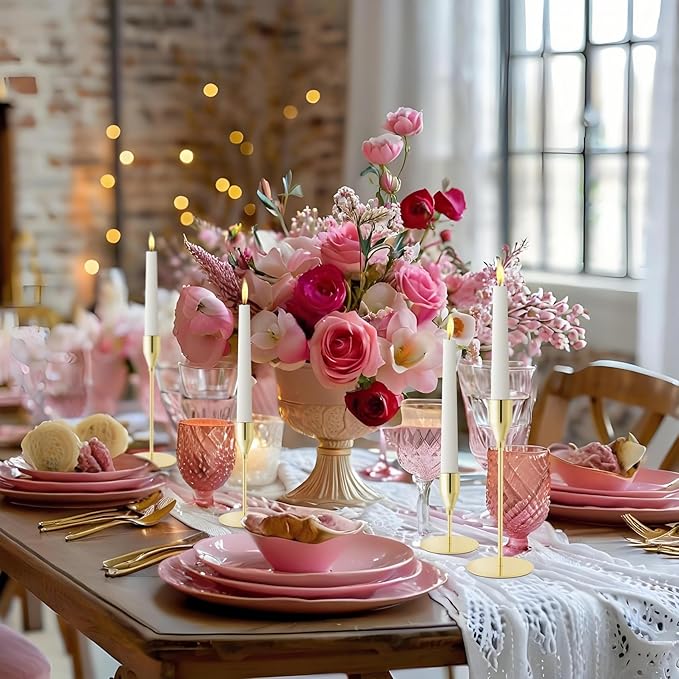 Gold Taper Candle Holders for Wedding Table Centerpiece,Tall Taper Candlestick Holders Bulk Set of 6,Metal Candle Stick Holder for Table or Mantel Centerpiece,Dinning,Festival,Party Home Decor