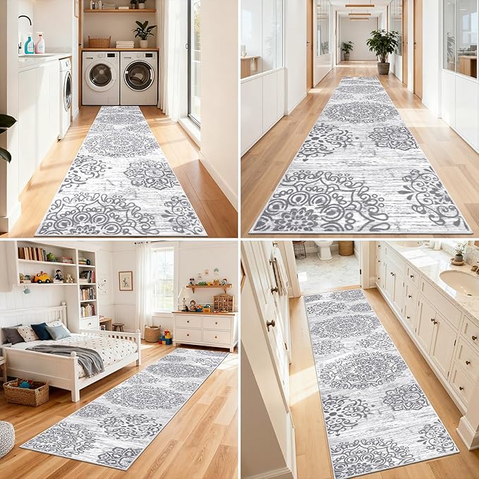 HEBE Hallway Runner Rug 3'x16' Washable Vintage Distressed Area Rugs Non Slip Laundry Rug Runner Boho Floor Carpet Runners for Hallways Entryway Laundry Room Kitchen Bathroom