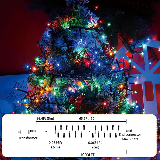 Ogrmar 82 ft 1000 LED Christmas Cluster Lights 8 Modes Christmas String Lights with Timer Function & Connectable for Xmas Home Garden Wedding Party Xmas Tree Indoor Outdoor Decor (1000, Multicolor)