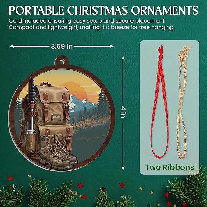 Hiking Ornaments for Christmas Tree - Suncatcher Christmas Ornaments 2025 - Hiking Gifts for Women Men, Camping Gifts for Hikers Women Men Friends, Backpack Camping Ornament, Travel Ornament