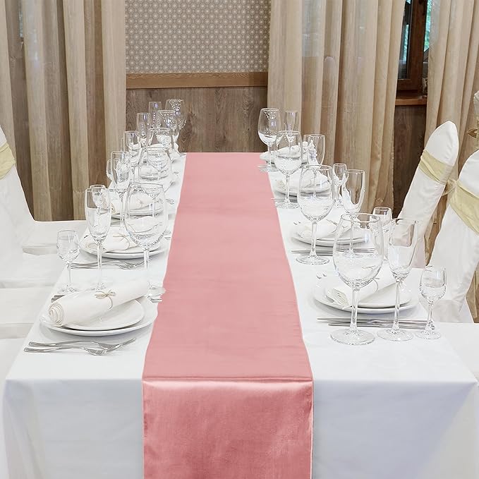 Aneco 4 Pack Satin Table Runner 12 x 108 Inch Long Bright Silk and Smooth Fabric Party Table Runner for Wedding Banquet Party Decoration- Rose Gold