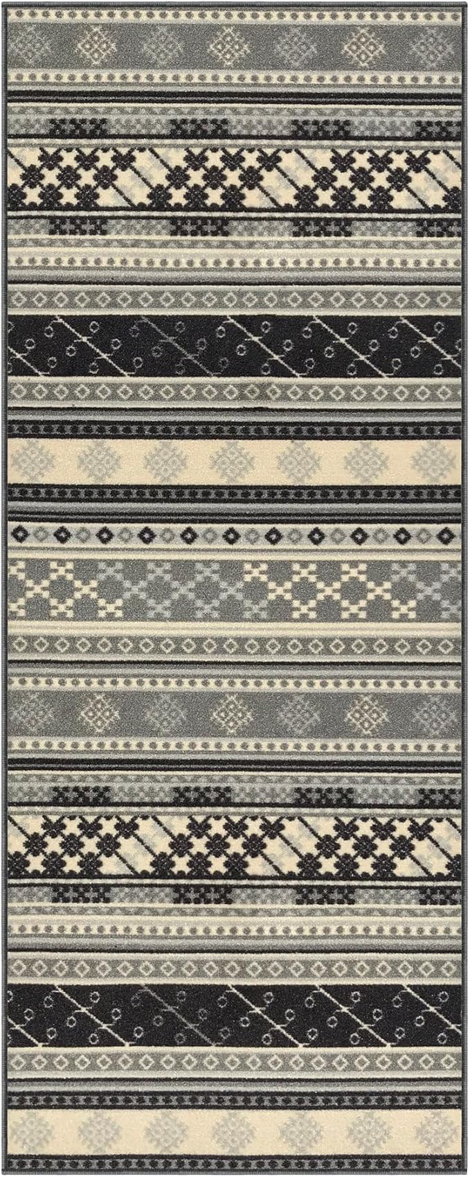 Kapaqua Custom Size Grey Bohemian Kilim Rubber Backed Non-Slip Hallway Stair Runner Rug Carpet 31 inch Wide Choose Your Length 31in X 4ft
