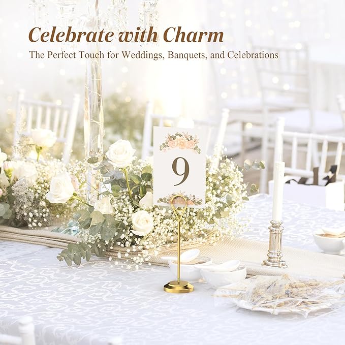 12 Pcs Gold Table Number Holders, 6 Inch Tall Place Card Holders for Table, Sturdy Photo Picture Holders with Anti-Tip Base for Wedding Reception, Party, and Event Centerpiece