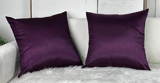 Aiking Home 24x24 Inches Faux Silk Square European Shams, Zipper Closure, Eggplant (Set of 2)