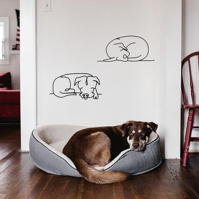 Matani Metal Dog Wall Decor | Minimalist Room & Living Room Wall Decor - Sleeping Labrador & Pitbull