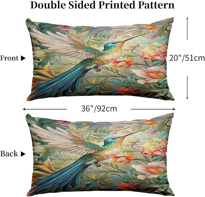 Hummingbird Pillow Protectors with Zipper Standard Size William Morris Pillow Covers Set of 2 Vintage Spring Floral Bird Pillowcases Chinoiserie Rustic Botanical Bed Pillow Covers 36"X20"