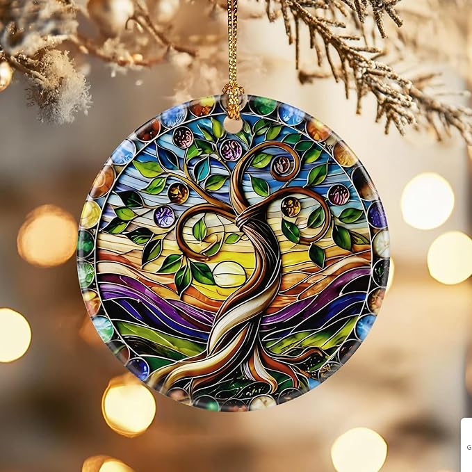 Christmas Ornaments, Dodosky 2.8in Ceramic Tree of Life Ornament, Xmas Decor, Christmas Tree Ornaments, Xmas Decorations for Tree, Holiday Ornament, Lavender Flower Gifts, Gifts for Women, Mom