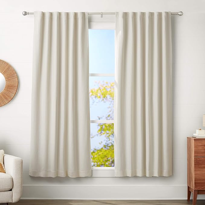 Amazon Basics Adjustable Curtain Rods for Windows, Round Finials, 1-Inch Rod, 72" to 144", Nickel, Pack of 1