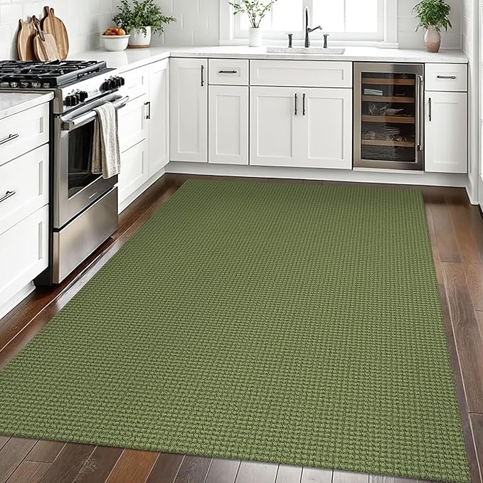 EARTHALL Woven Area Rugs 5x7 Ft Washable Living Room Rugs Non Slip Rubber Backed Dining Room Rug Braided Bedroom Rugs Indoor Floor Carpet for Living Room, Bedroom, Dining Room, Green