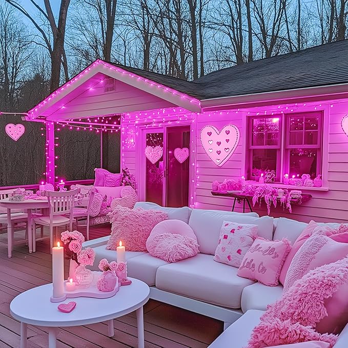 JMEXSUSS 500 LED Pink Christmas Lights, 8 Modes 163ft Waterproof Pink Room Lights Outdoor Plug in with Remote Control, Clear Wire String Light for Tree Outside Yard Wedding