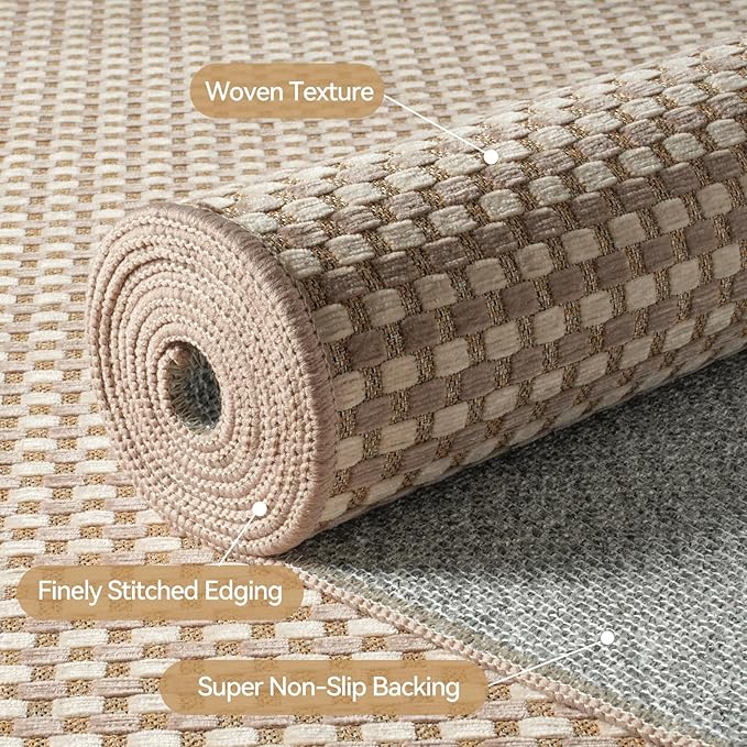 2x6 ft Boho Kitchen Runner Rugs Mat Non Slip Woven Runners for Hallways Washable, Soft Long Entryway Laundry Hall Floor Runner Carpet for Indoor Backdoor Bedroom Kitchen Living Room, Brown