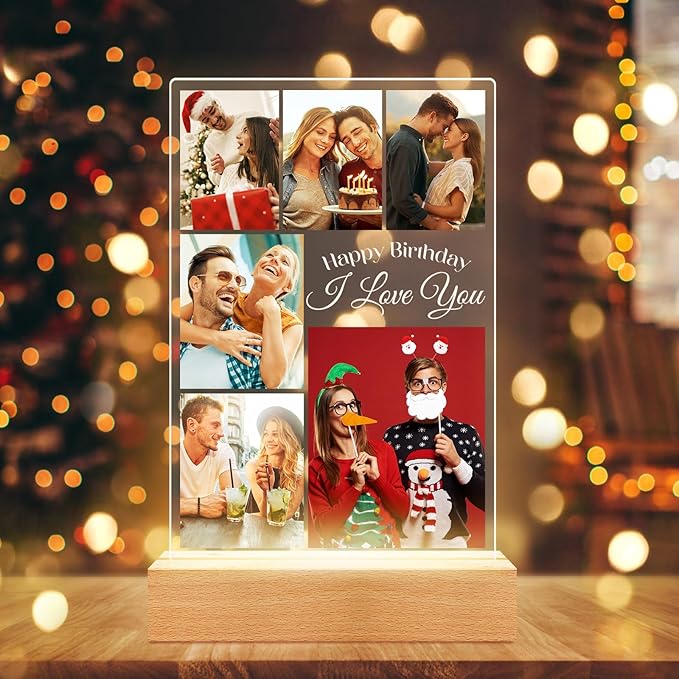 Custom Picture Frames with Photo, Personalized Photo Frame with Night Light, Customized Picture Frame, Personalized Anniversary Couple Christmas Gifts for Women Men Girlfriend Boyfriend Her Him