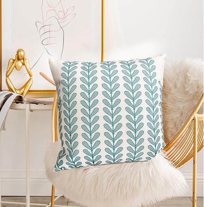 Decorative Throw Pillow Covers Set of 2 Teal Blue Pillow Covers 20x20 Inch Throw Pillow Cover Linen Pillowcase Modern Boho Farmhouse Outdoor Pillow Covers for Couch Sofa Bed Living Room