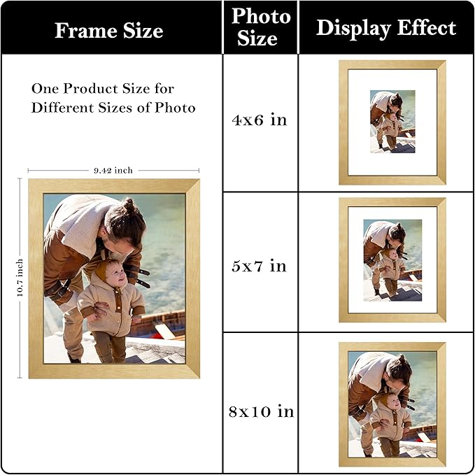 eletecpro 8x10 Floating Picture Frames Set of 2, Clear Double Glass Picture Frames for Wall Mount, Vertical or Horizontal Display Multi-size Photos and Artworks up to 8x10 Inches, Home Decor, Gold
