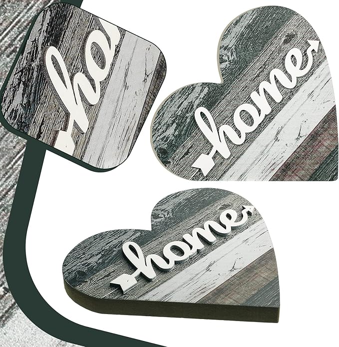 Jetec 2 Pcs Rustic Table Decorations for Living Room Home Decor Farmhouse Valentines Day Centerpiece Small Love Wooden Heart Decor for Dining Room Shelf Valentines Gift Decoration(Vintage Style)