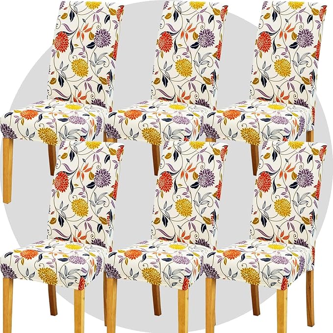 Stretch Chair Covers Slipcovers Set of 6 Printed Stretchable Dining Chair Slipcover Washable Removable for Kitchen,Hotel,Restaurant