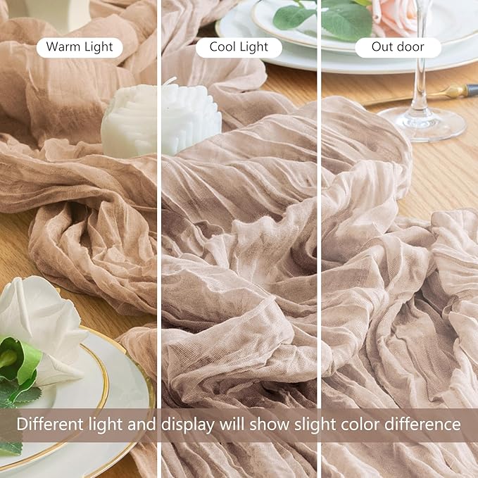 Wokceer Cheesecloth Table Runner 4Pack 10FT Nude Pink Boho Gauze Cheese Cloth Table Runner for Party Long Rustic Sheer Table Runners for Baby Bridal Shower Wedding Easter Table Decor