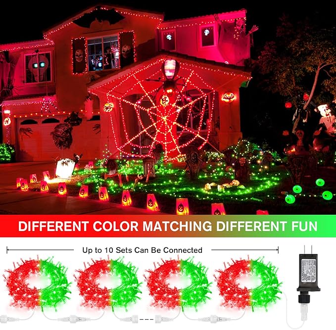 JMEXSUSS 100 LED Red & Green Christmas Lights Plug in, Christmas String Lights Indoor, 33ft Connectable Color Changing Light Outdoor for Party Decor