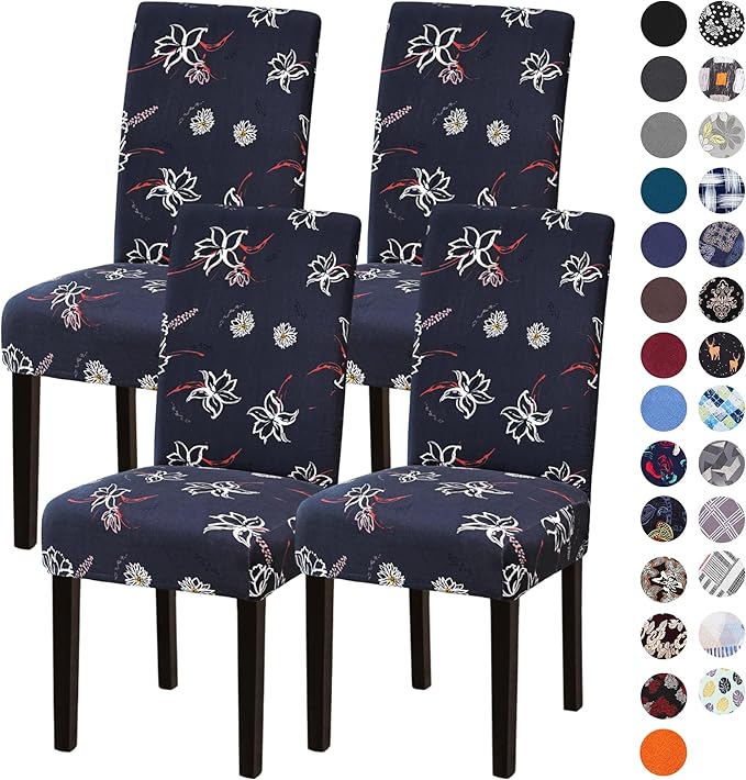 Sufdari Dining Chair Covers,Kitchen Chair Cover,Parsons Chair Slipcover,Spandex Chair Protectors for Dining Room Stretch Chairs Cover Set of 4 -Daisy Floral