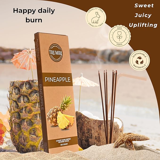 Pineapple Incense Sticks - Pack of 100 Insence-Sticks - Inciensos Aromaticos para La Casa - Natural Non Toxic Inscents - Scented Insense Incents Incence