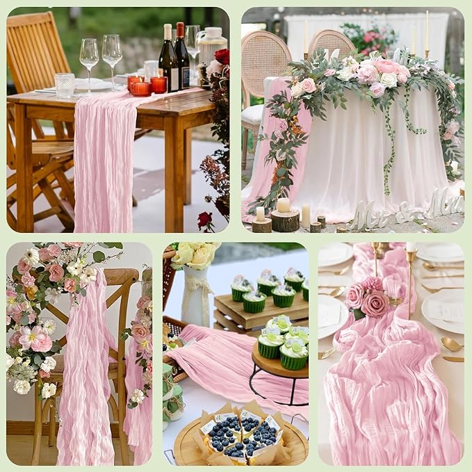 Wokceer Cheesecloth Table Runner 6Pack 10FT Blushing Pink Boho Gauze Christmas Cheese Cloth Table Runner for Party Long Rustic Sheer Table Runners for Baby Bridal Shower Wedding Easter Table