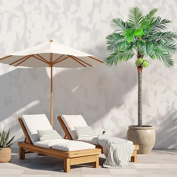 Artificial Phoenix Palm Tree 8.2ft Tall - Fake Large Tropical Tree with Adjustable Leaves, Realistic Faux Sago Palm for Indoor Outdoor Decor, Patio, Poolside, Yard, Living Room, Office