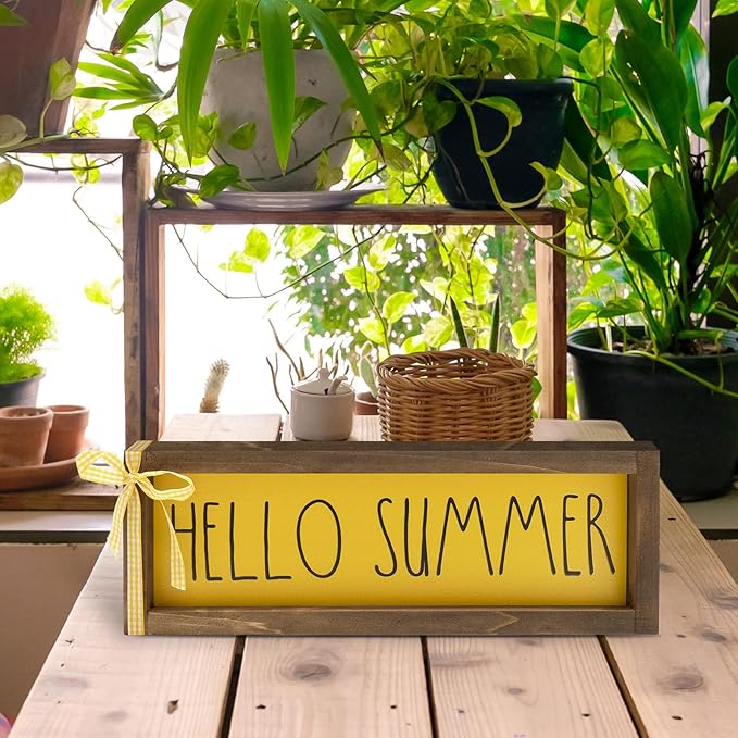 Summer Decorations For Home Hello Summer Wooden Sign Wall Table Centerpieces Shelf Mantle Office Decorative Wood Signage Rustic Farmhouse House Indoor Seasonal Decor