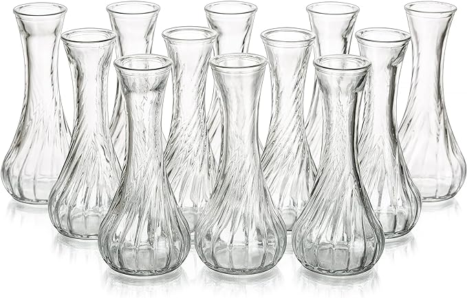 Glass Bud Vase Set of 12 - Hewory Small Vases for Flowers, Clear Bud Vases in Bulk, Cute Glass Vases for Centerpieces, Mini Floral Vase for Wedding, Events, Home Decor, Table Centerpiece