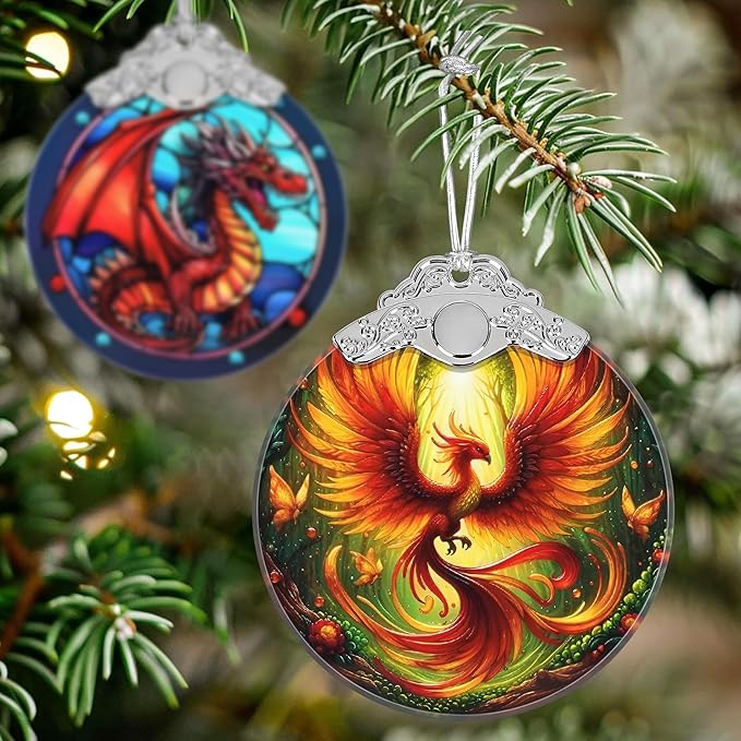 Phoenix Stained Glass Orament - Christmas Ornament - Christmas Decorations for Tree - Holiday Present ldeas - Gift Exchange