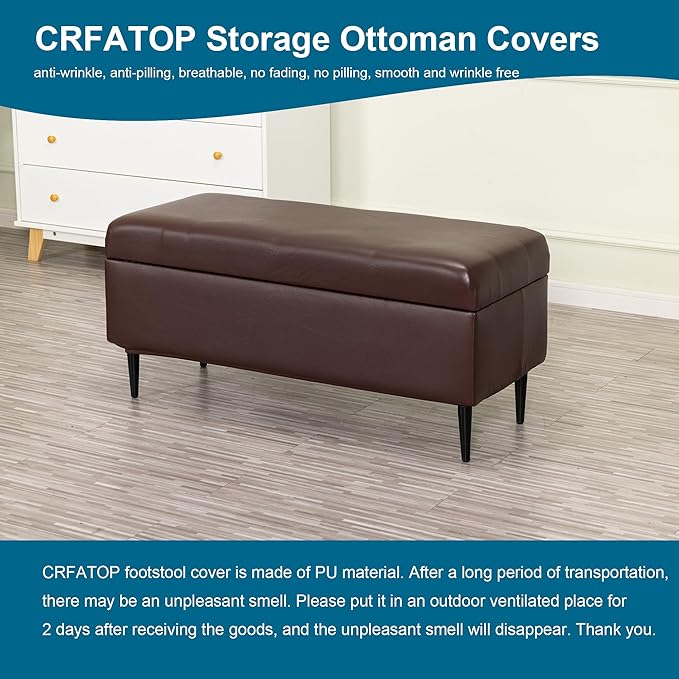 CRFATOP Waterproof PU Ottoman Stool Cover Stretch Folding Storage Footstool Bench Slipcovers Upholstered Foot Chest Chair Covers Washable Entryway Furniture Protector with Elastic Bands,L,Coffee