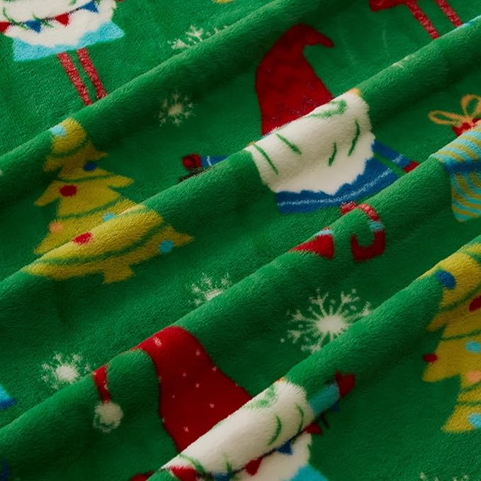 COOVA Christmas Faux Rabbit Fur & Flannel Throw Blanket 50x60 Inch - Festive Luxury Soft & Cozy, Perfect for Holiday Decor, Bed, Sofa, Couch, Father Christmas Pattern,Green