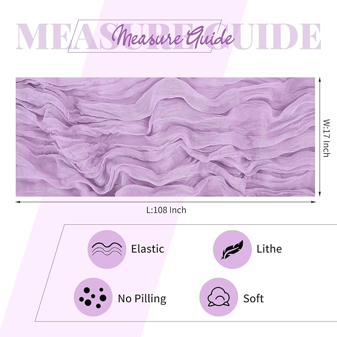 15 Pack Lavender Cheesecloth Table Runner 17 x 108 Inch Fall Thanksgiving Boho Rustic Farmhouse Gauze Cheese Cloth Runner for Wedding Party Baby Shower Home Decor Holiday Decorations
