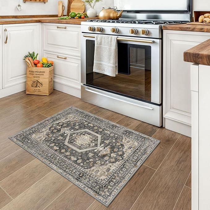 KUTA Vintage Entryway Rugs Indoor Hazel Washable Rug 2x3 Non-Slip Soft Printed Floral Medallion Doormat Small Accent Farmhouse Kitchen Throw Carpet for Entrance and Bedroom