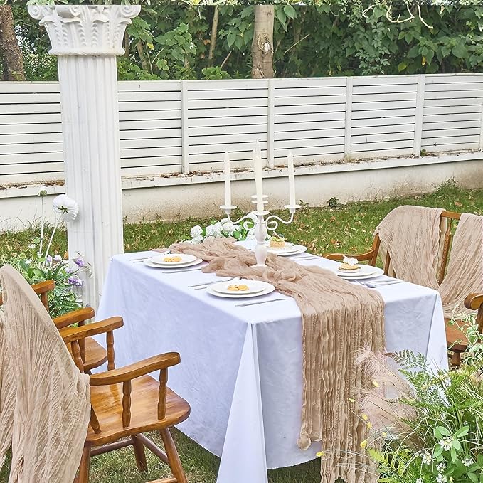 IVAPUPU 2 Pcs Cheesecloth Table Runner - 10ft Nude Boho Gauze Cheese Cloth Table Runners for Baby Shower Decoration Wedding Party Summer Garden Farmhouse